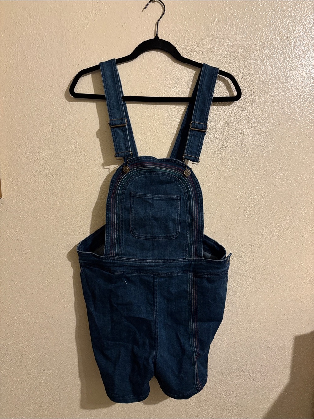 Rainbow Thread Dark Blue Denim Overall Shorts